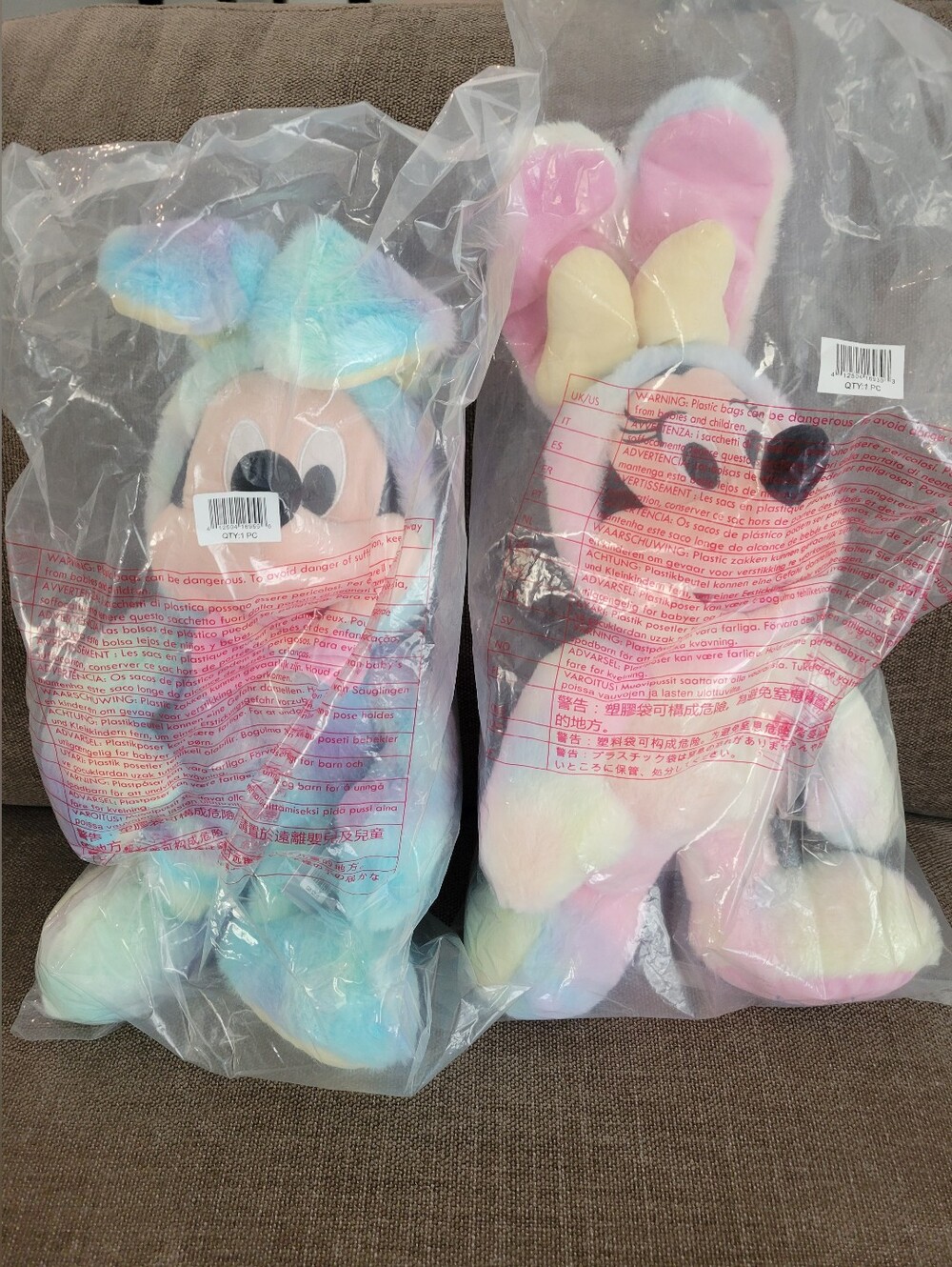 Disney Store 2020 Pastel Mickey & Minnie Bunny Plush Pair - Pink & Multicolor